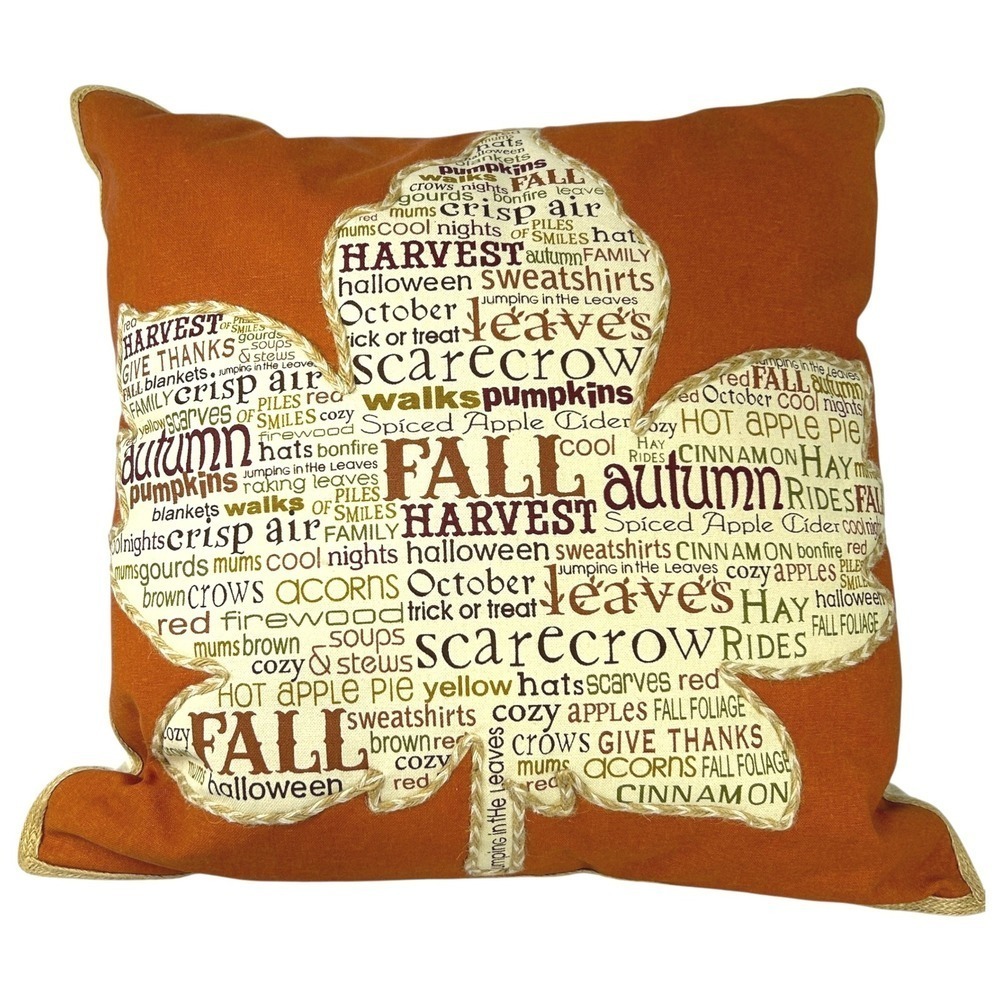 Pier 1 Harvest Word Art Pillow Fall Leaves Autumn Thanksgiving Decor 17"